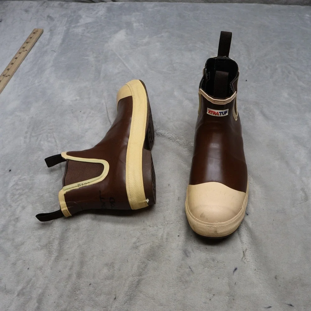 XTRATUF Mens 11 Rain Boots Brown Deck Waterproof Slip Resistant Fishing Workwear